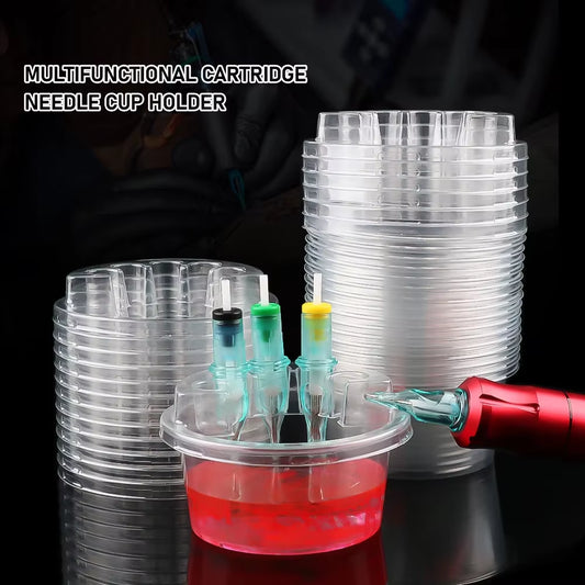 20-Piece Disposable Tattoo Needle Cartridge Holder and Ink Cleaning Cup Stand - Professional Tattoo Supplies